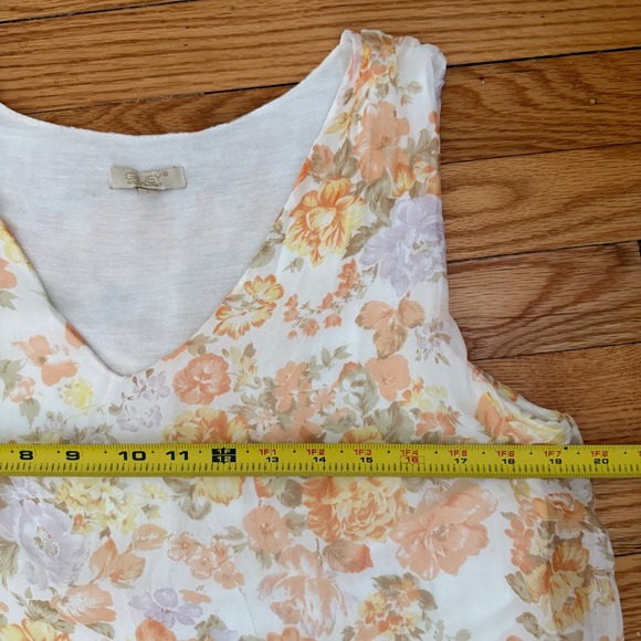 Giusy Silk Floral Lined Sleeveless V-Neck Flowy Top Orange Yellow Sz L: party - Picture 7 of 7